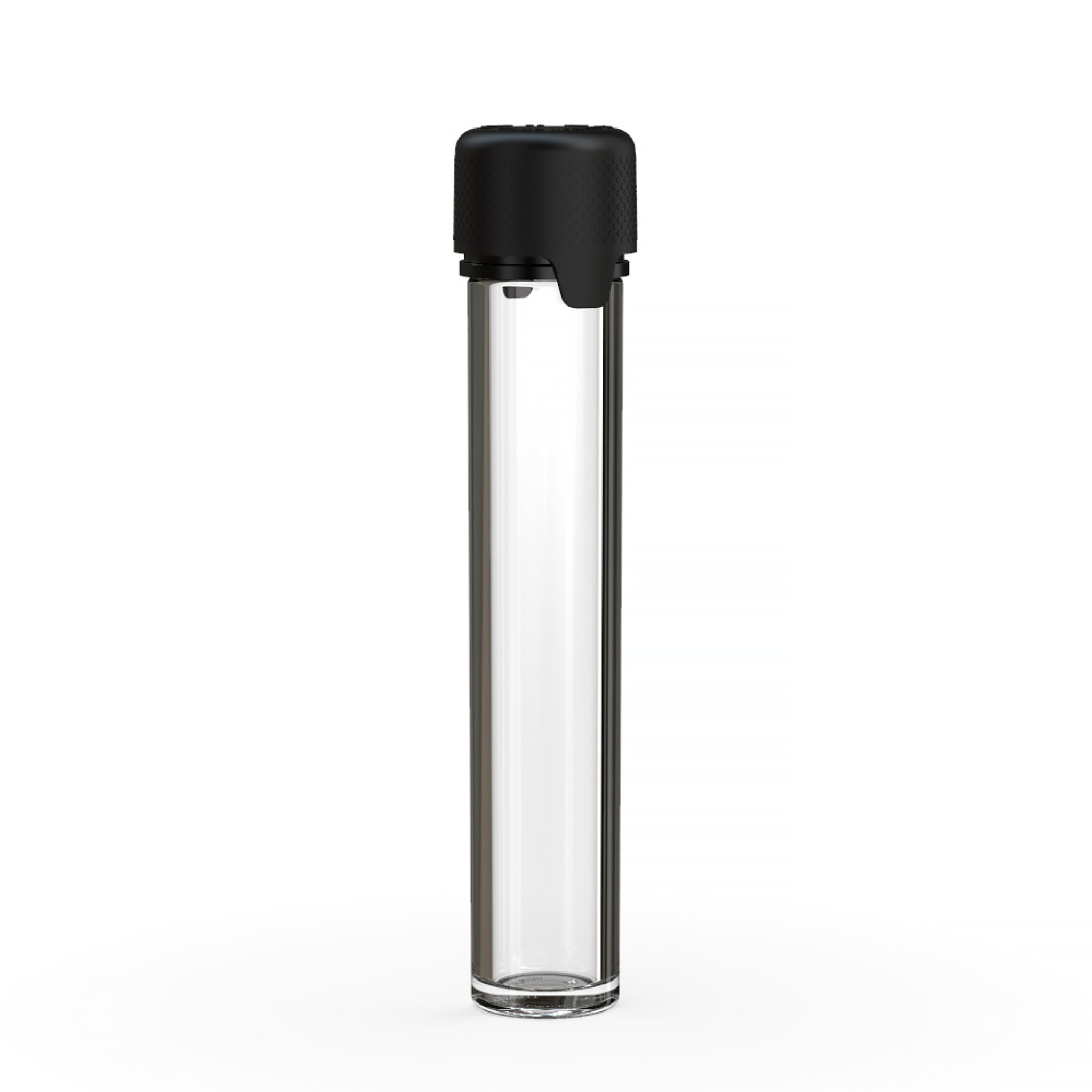 Clear with a black lid Chubby Gorilla Aviator 100mmf pre-roll tube with a secure child resistant cap, designed for durable storage and protection.