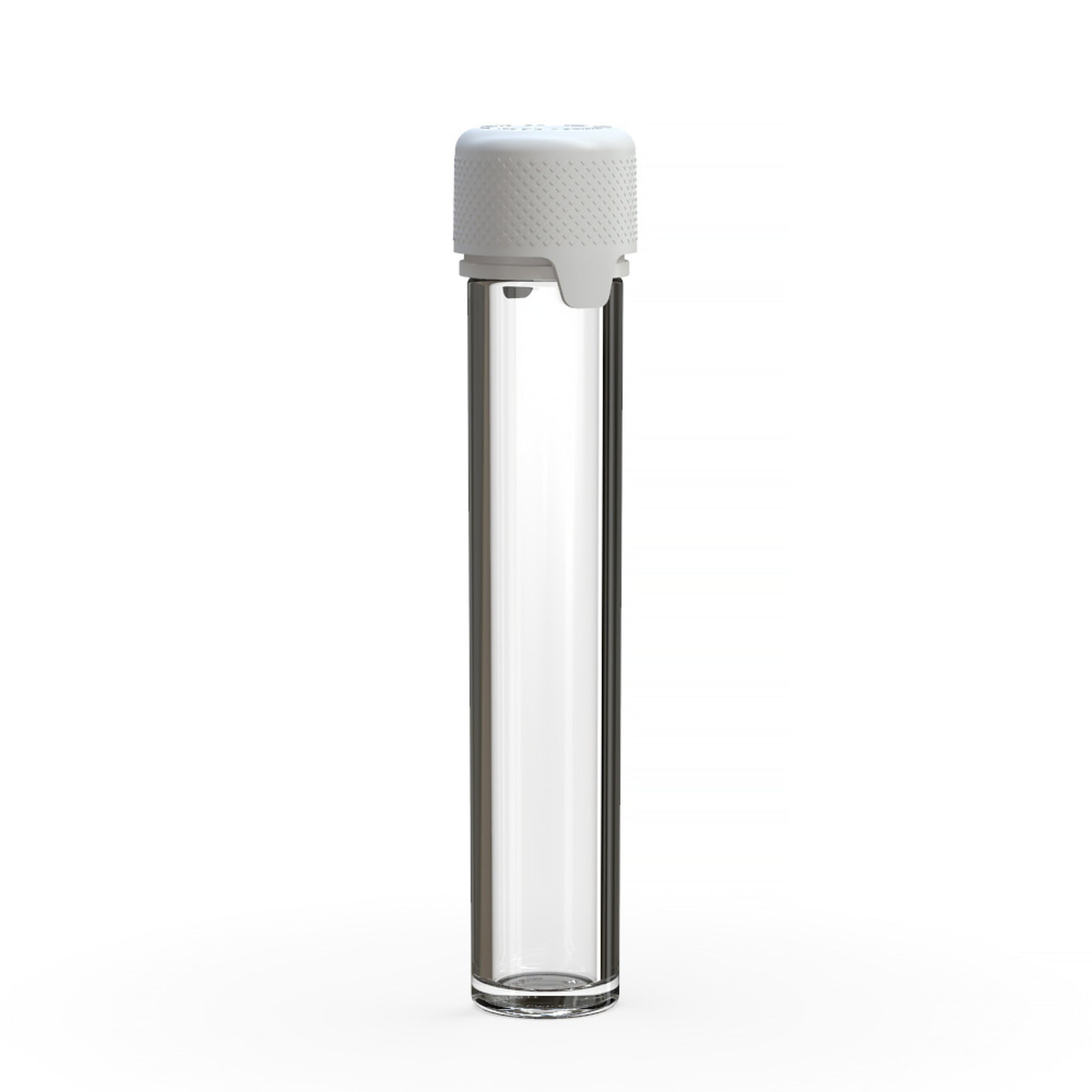 Clear with a white lid Chubby Gorilla Aviator 100mmf pre-roll tube with a secure child resistant cap, designed for durable storage and protection.