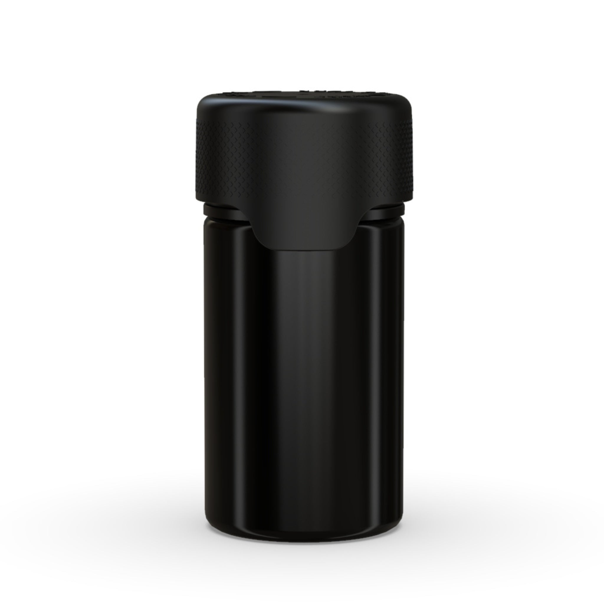 A front view of the Chubby Gorilla Aviator Mini 60mL Multi-Pack Pre-Roll Jar in opaque black, featuring a child-resistant cap with a textured grip for secure sealing.