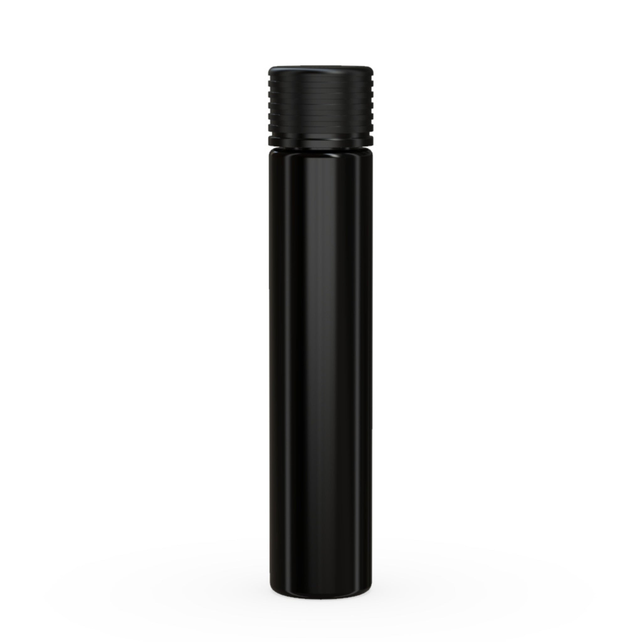 A front view of the Chubby Gorilla Spiral 115mm Pre-Roll Tube in opaque black, featuring a child-resistant cap with a textured grip for secure sealing.