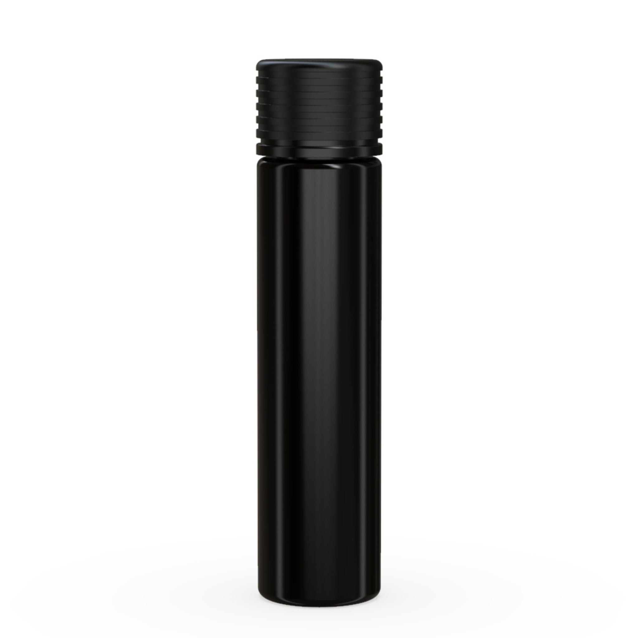 A front view of the Chubby Gorilla Spiral 95mm Pre-Roll Tube in opaque black, featuring a child-resistant cap with a textured grip for secure sealing.