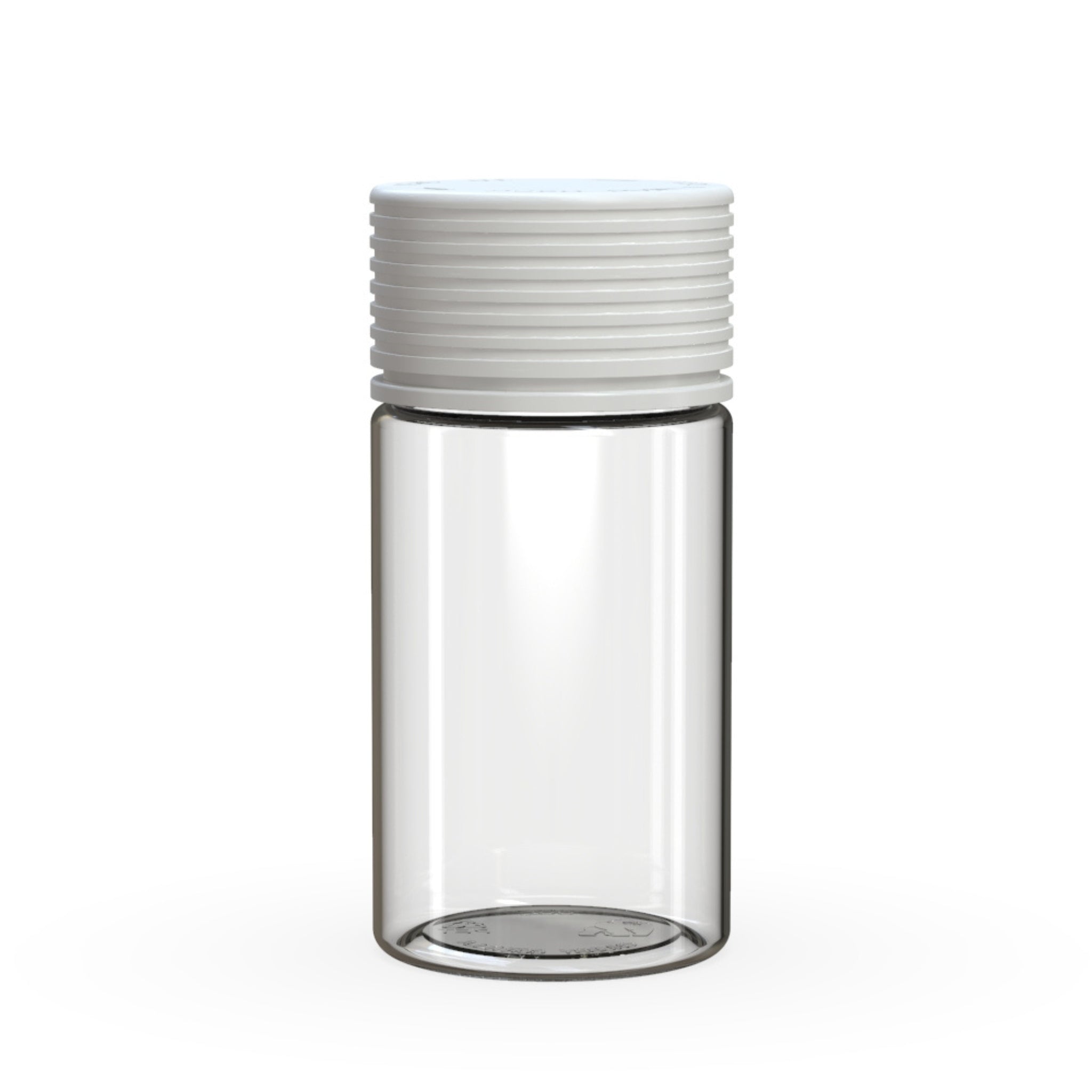 A front view of the Chubby Gorilla Spiral Mini 60mL Multi-Pack Pre-Roll Jar in transparent, featuring a white child-resistant cap with a textured grip for secure sealing.