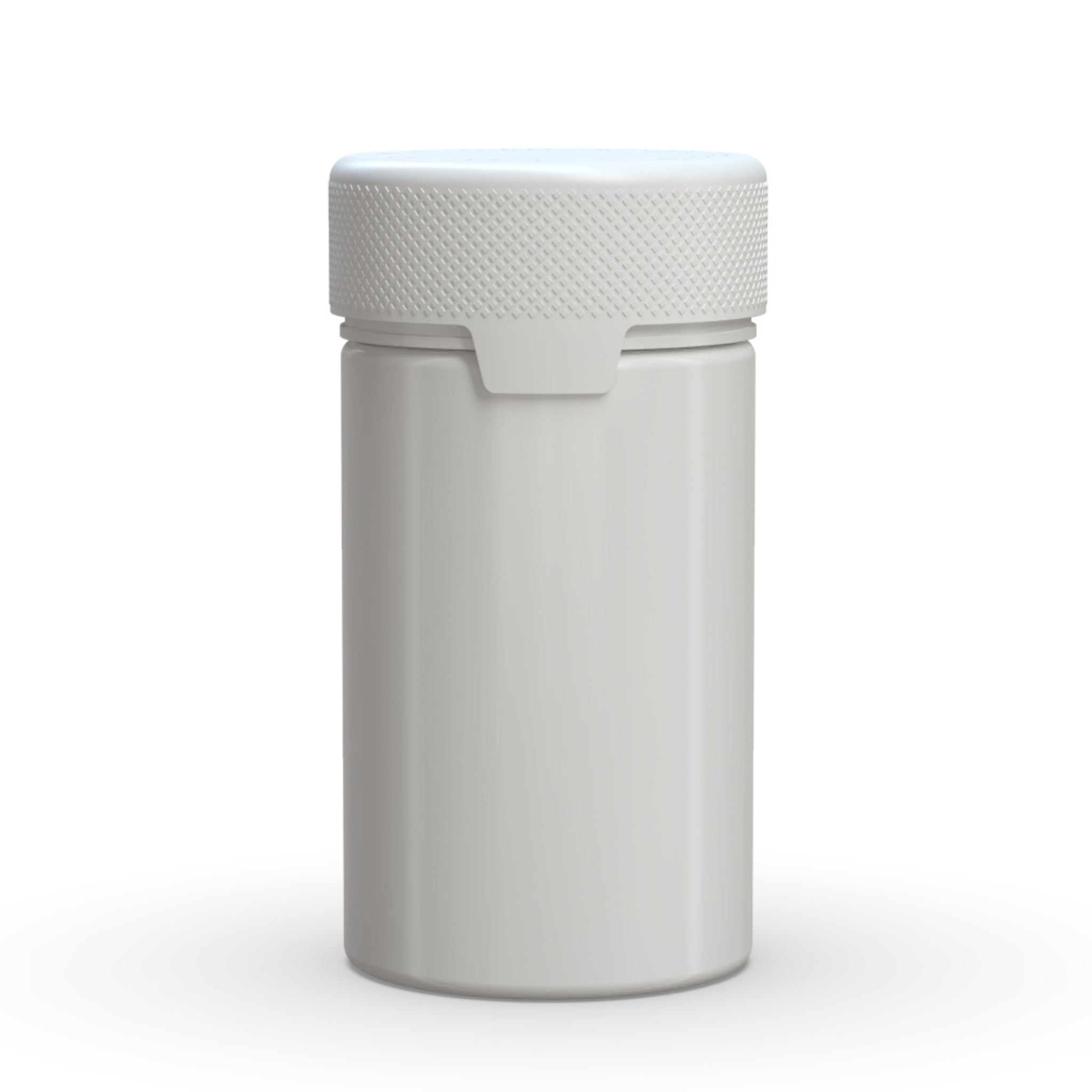 Front view render of a white Chubby Gorilla Aviator 5oz flower jar, with an all-in-one smart cap.