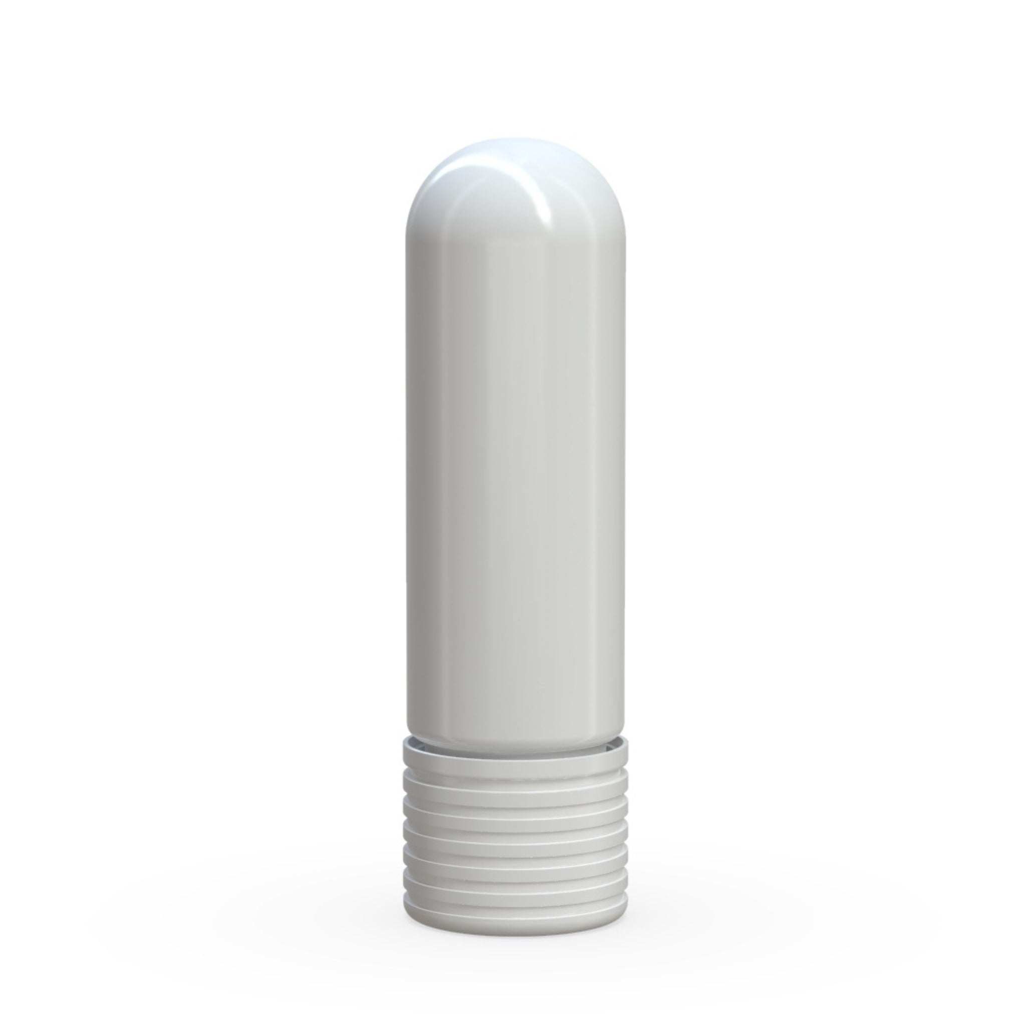 A render of the Chubby Gorilla Spiral 65mm 510-Thread Round Vape Tube, featuring an opaque white body with a secure white cap, designed to hold and protect vape cartridges.