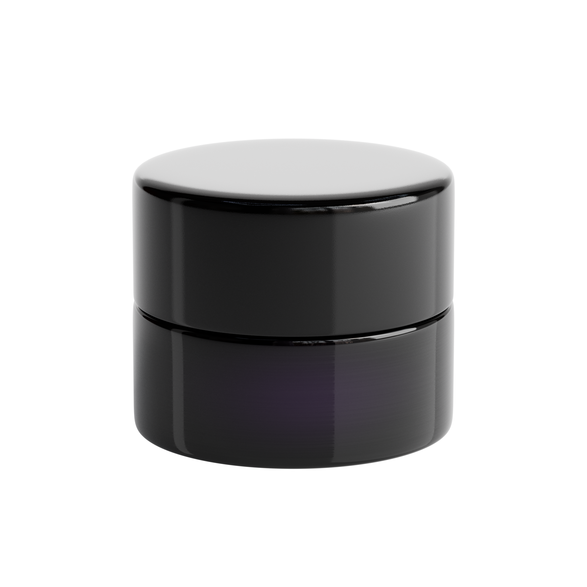 Miron Violet Glass 5ml non-Child Resistant Concentrate Jar with a black, glossy finish. The jar is shown with the cap secured onto its non-child-resistant design.