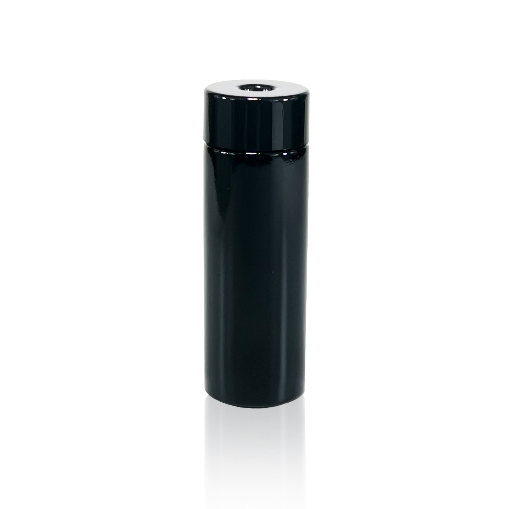 A render showing the front view of a black on black Pop Vac 3 pack 65ml pre-roll joint tube