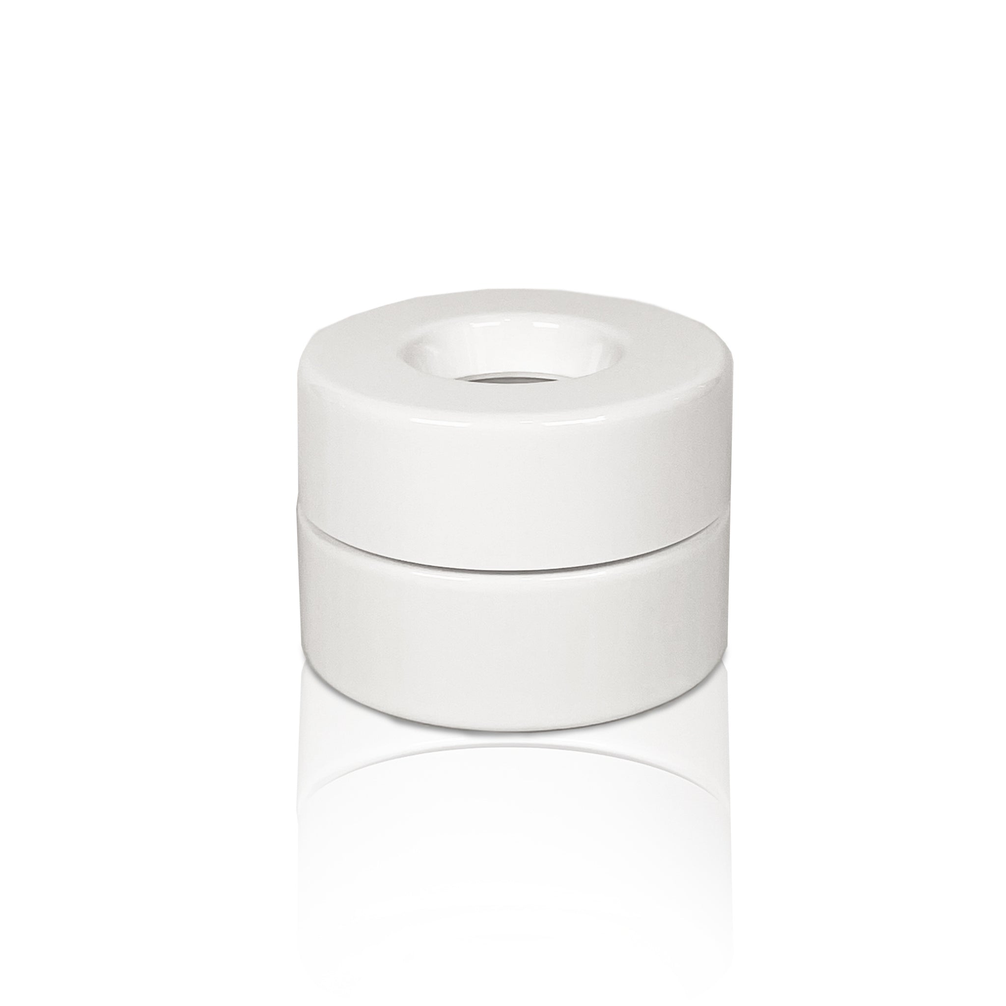 A render showing the front view of a white on white Pop Vac 100ml eighth ounce flower jar