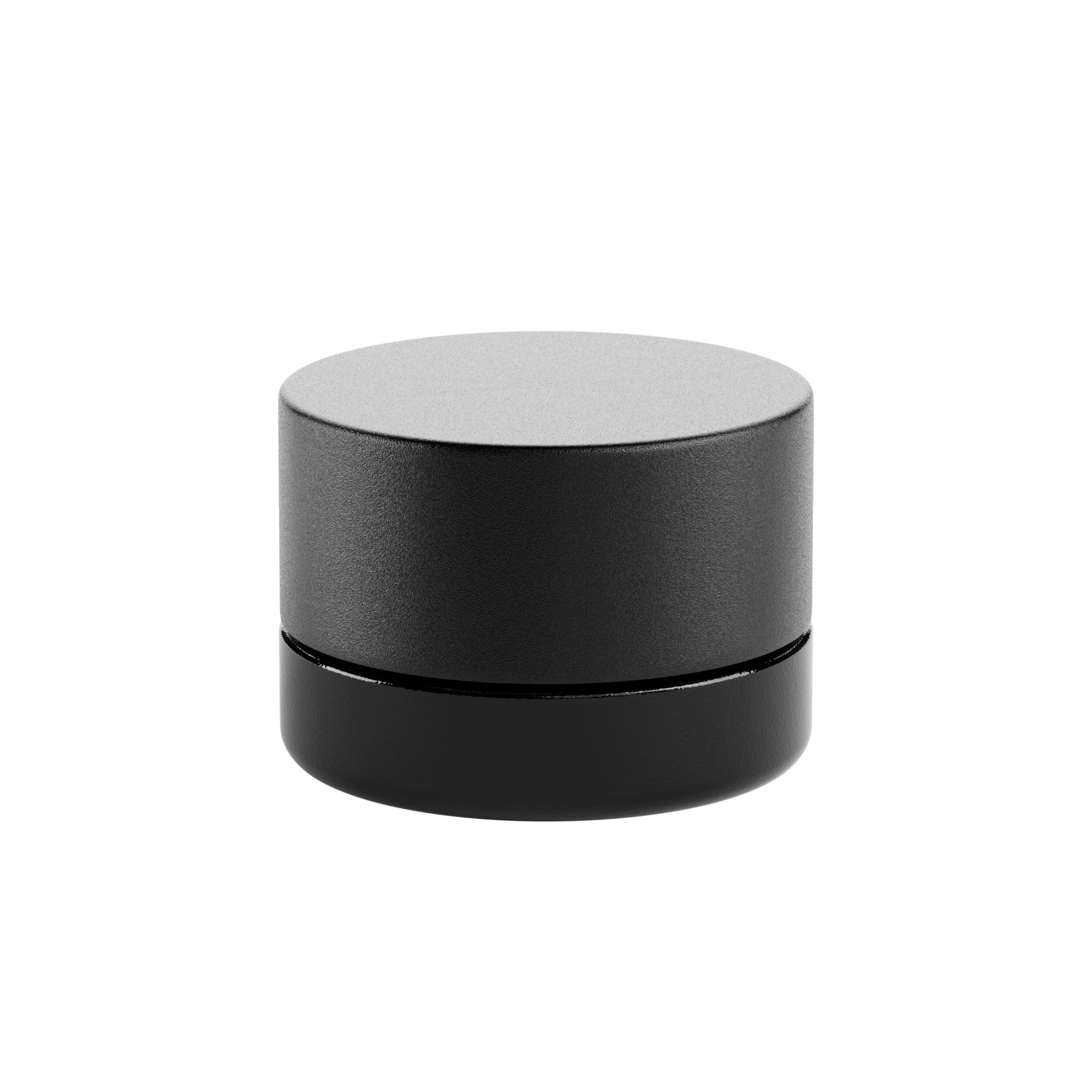 A render of a black Vert Premium 5ml Glass Concentrate Jar with a black child resistant lid secured to the jar