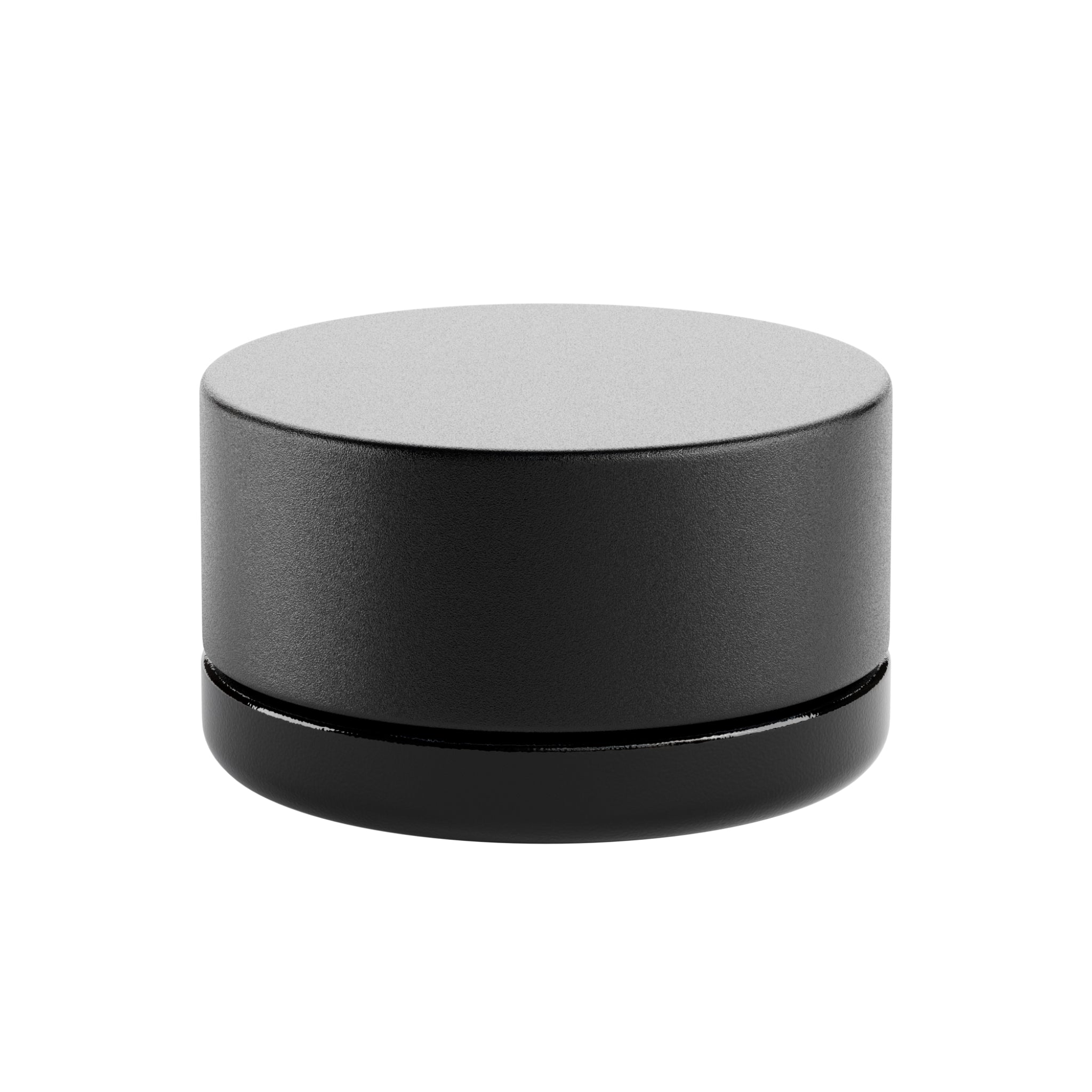 A render of a black Vert Premium 9ml Glass Concentrate Jar with a black child resistant lid secured to the jar